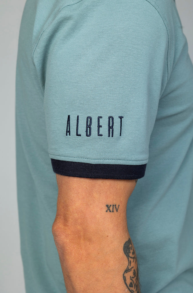 Polo Pique Combinado AB Verde Índigo