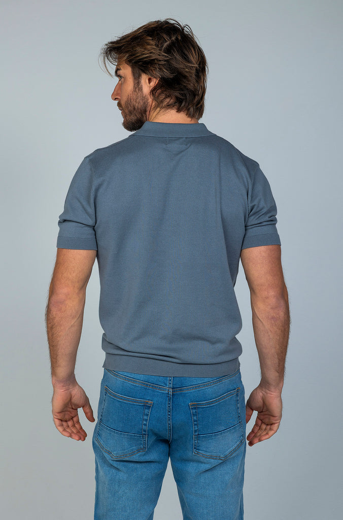 Polo Fino Tricot Botones Índigo