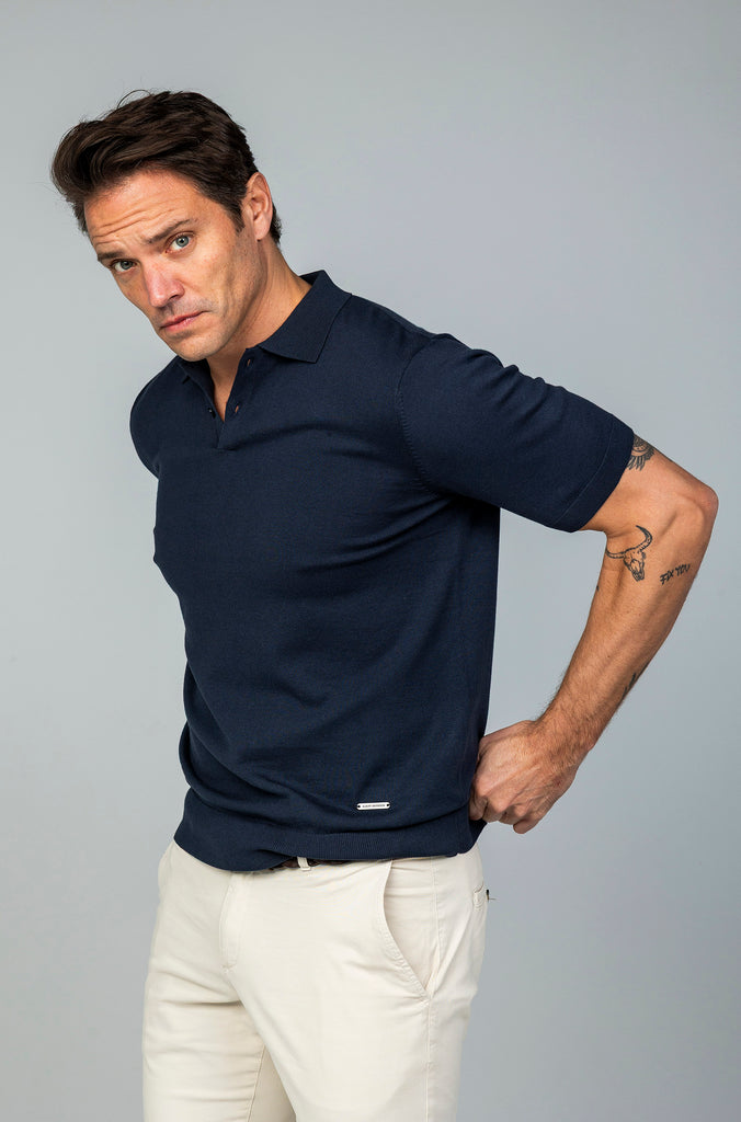 Polo Fino Tricot Botones Marino