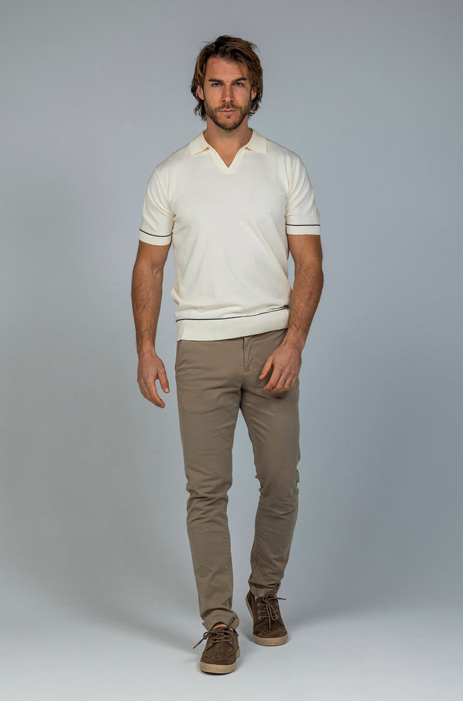 Polo Fino Tricot Crema Combinado