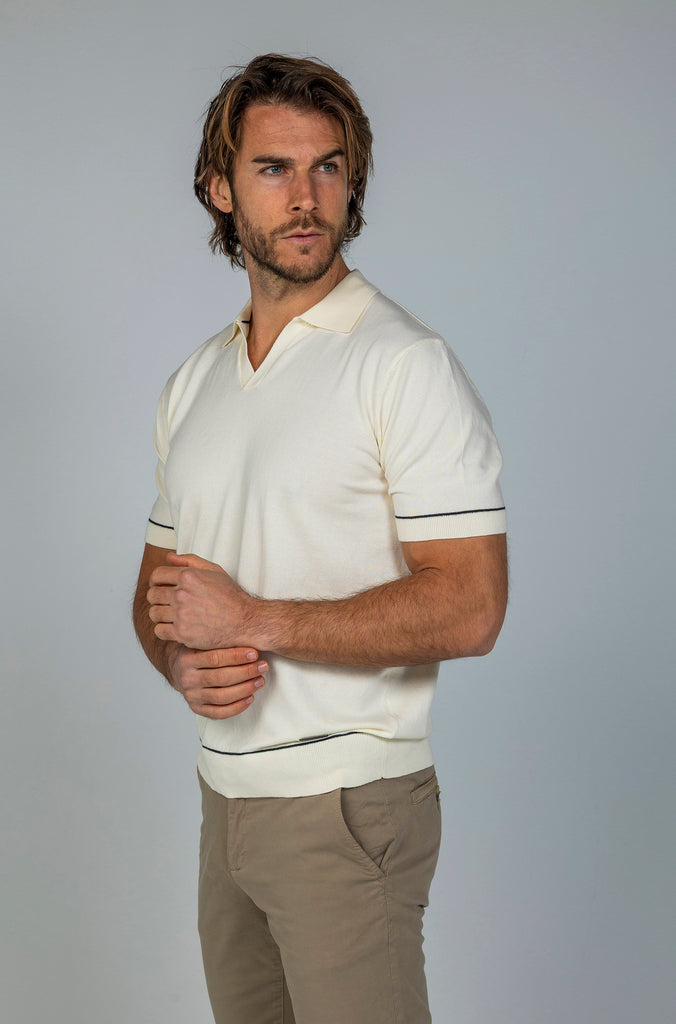Polo Fino Tricot Crema Combinado