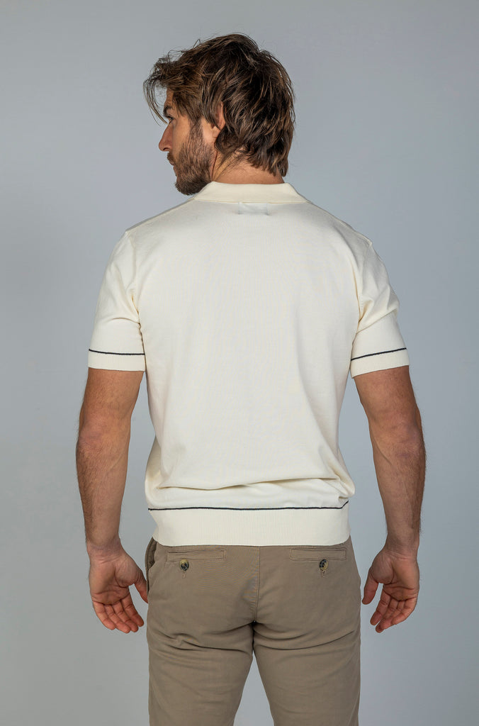 Polo Fino Tricot Crema Combinado