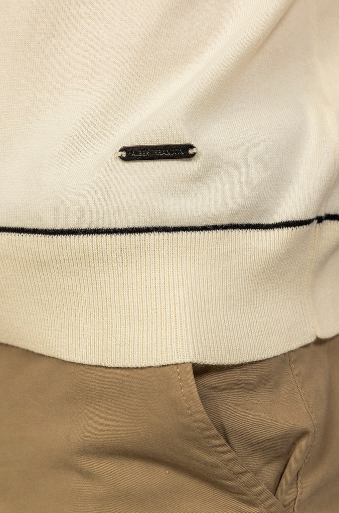 Polo Fino Tricot Crema Combinado