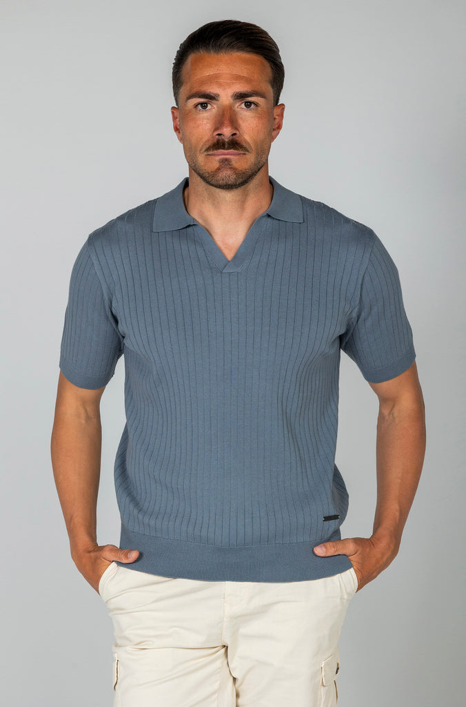 Polo tricot Canalé Azul Soft