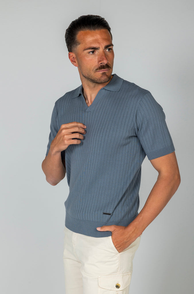 Polo tricot Canalé Azul Soft