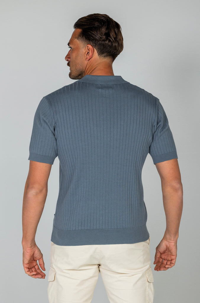 Polo tricot Canalé Azul Soft