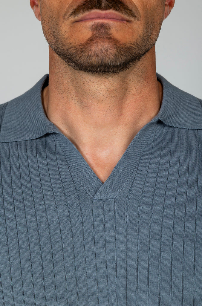 Polo tricot Canalé Azul Soft