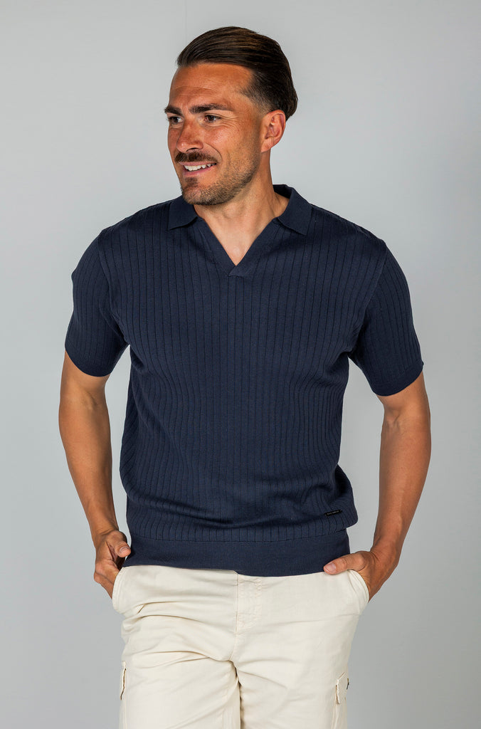 Polo Tricot Canalé Marino