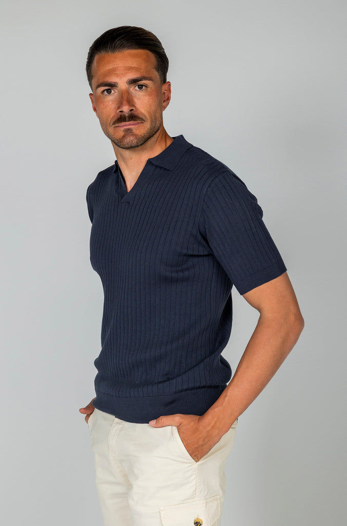Polo Tricot Canalé Marino