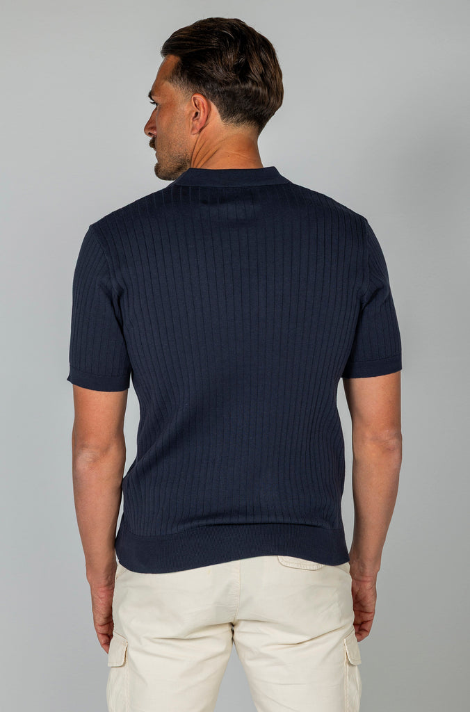 Polo Tricot Canalé Marino