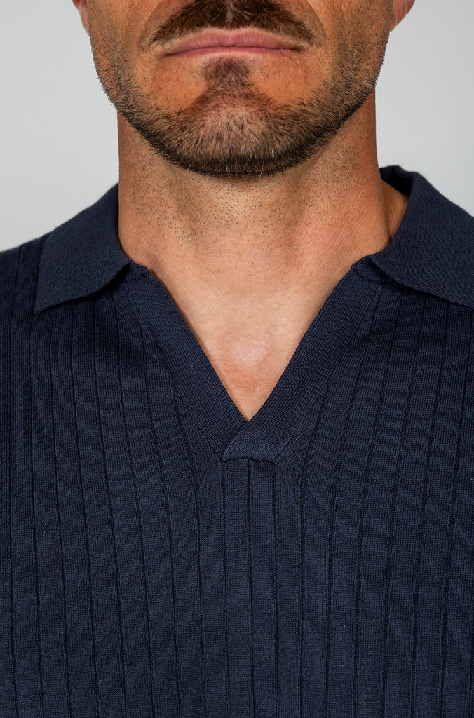 Polo Tricot Canalé Marino
