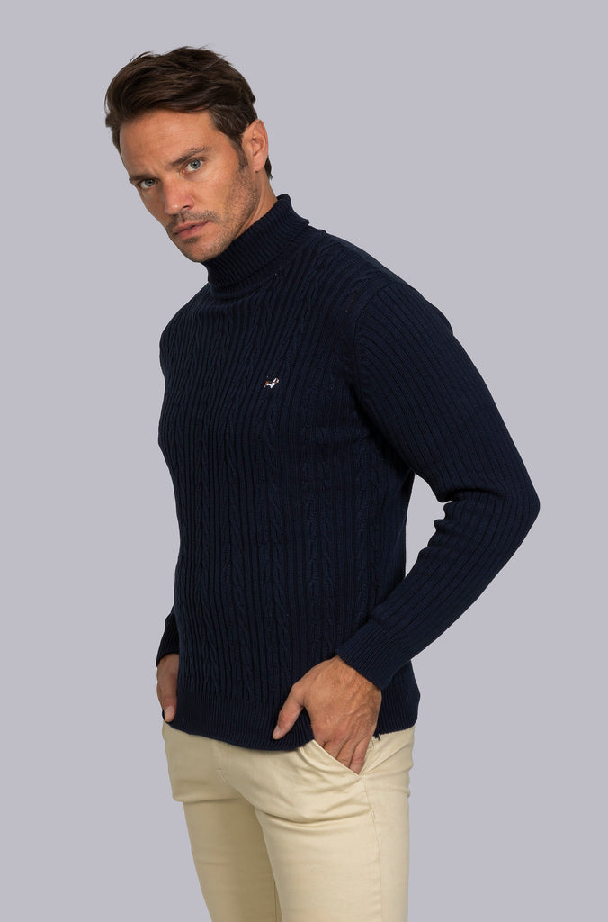 Suéter Dublín Espiga Cuello Cisne Azul Marino