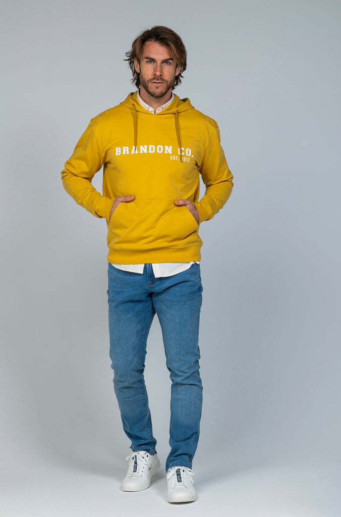 Sudadera Lettering Mostaza Capucha