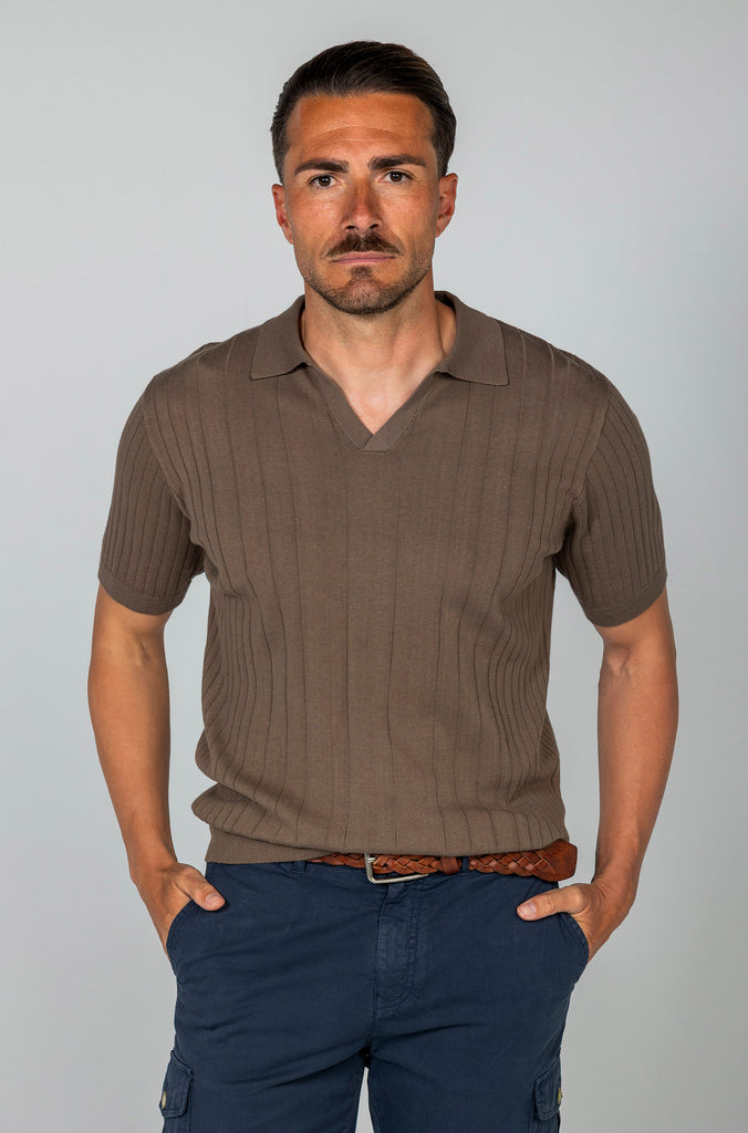 Polo Tricot Doble Canalé Marrón