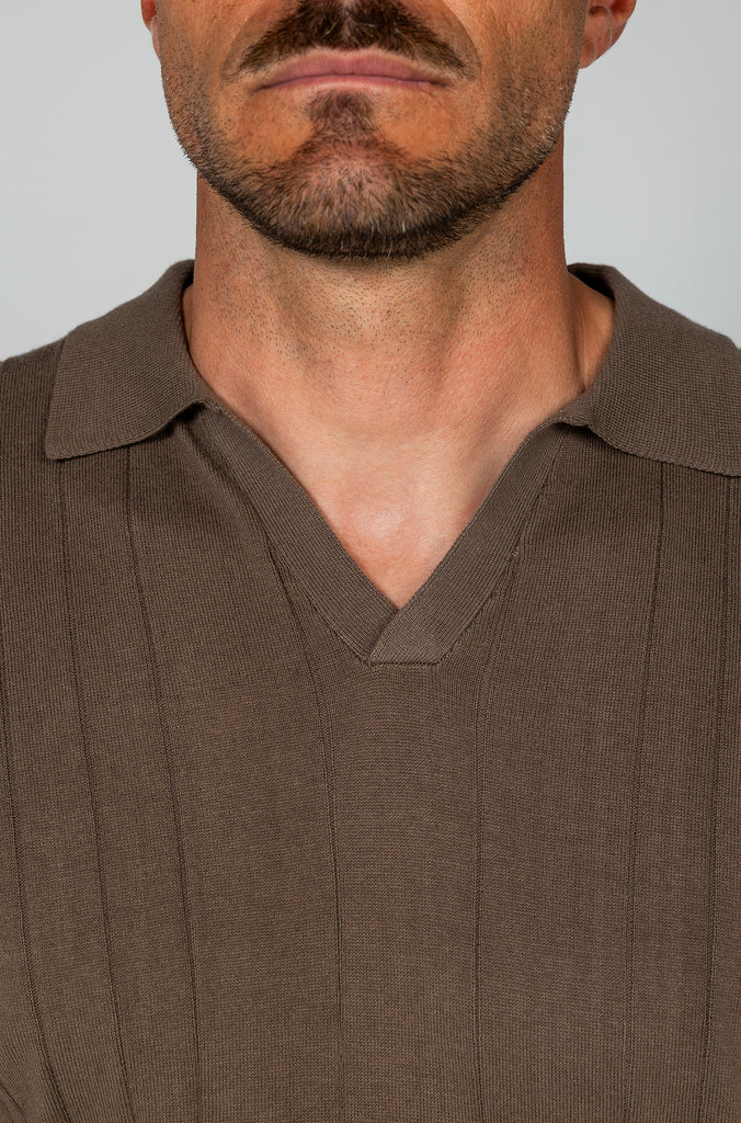 Polo Tricot Doble Canalé Marrón