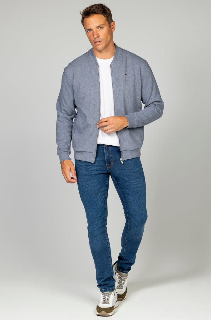 Sudadera bomber cremallera bolsillo azul medio