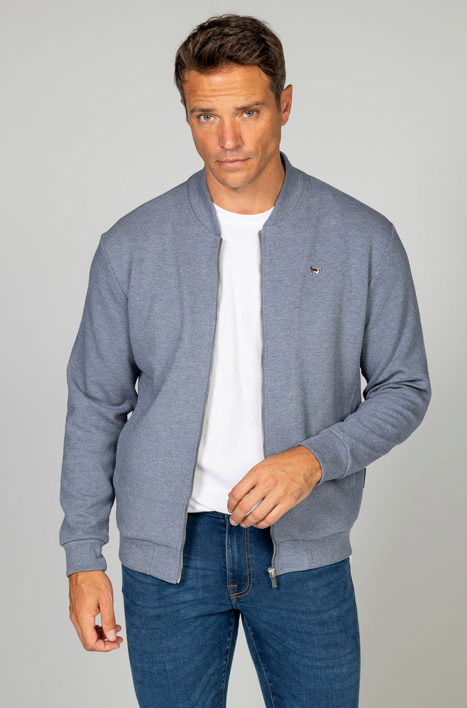 Sudadera bomber cremallera bolsillo azul medio