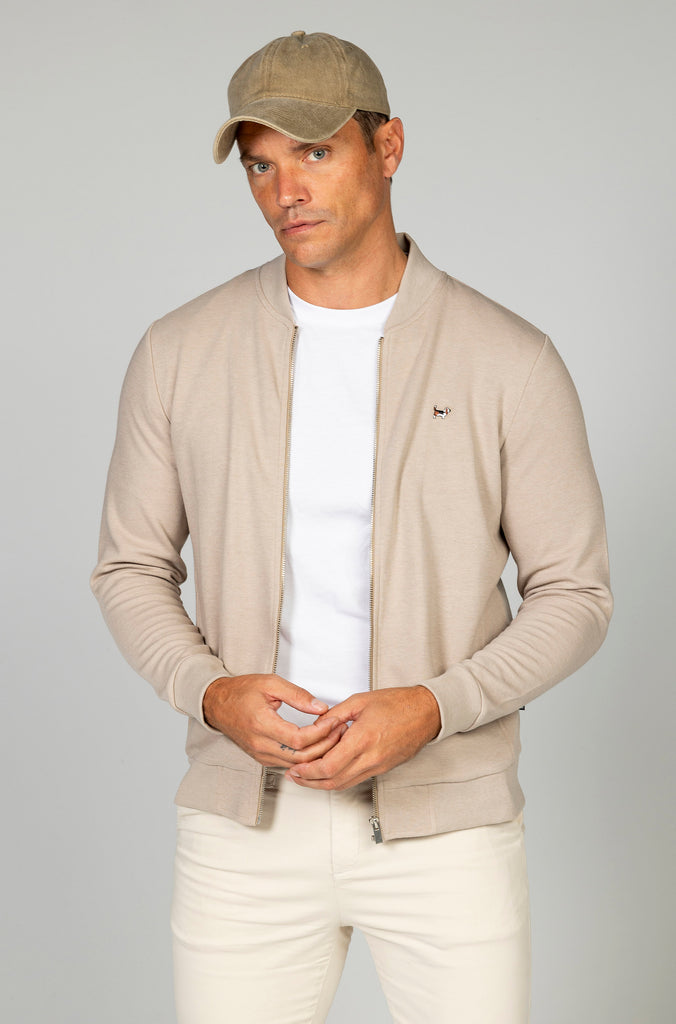 Sudadera bomber cremallera bolsillo crema