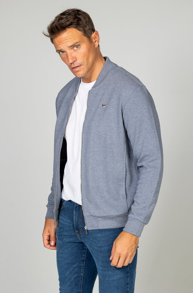 Sudadera bomber cremallera bolsillo azul medio