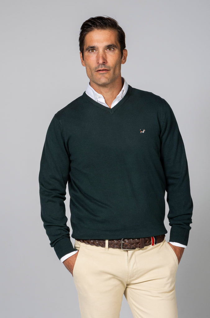 Pack jersey cuello pico color verde botella y coral