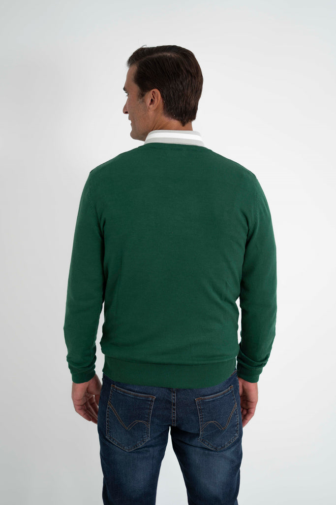 Suéter Liso Cuello Pico Verde Botella