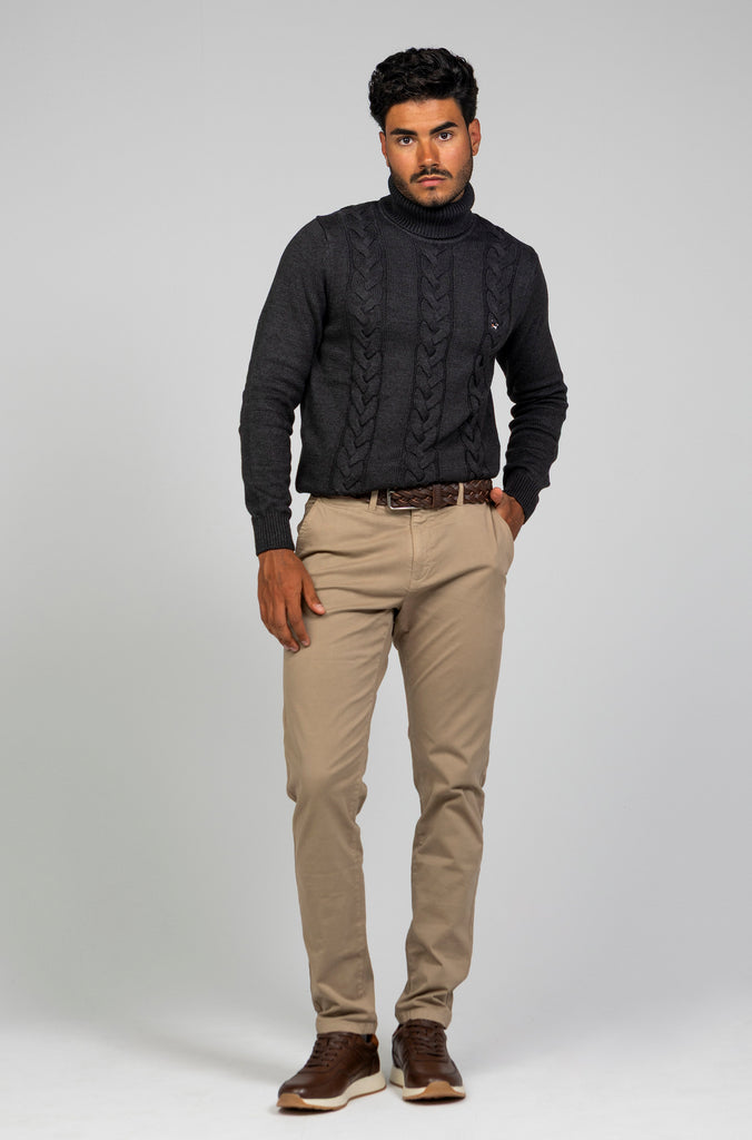 Jersey Trenzado Cuello Cisne Gris Plomo