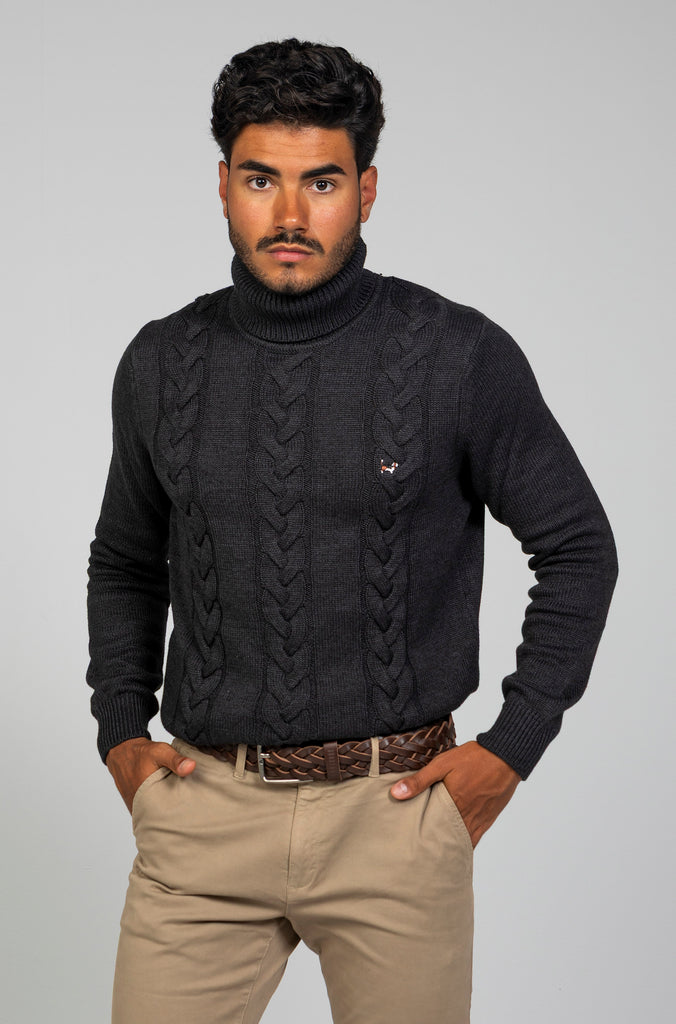 Jersey Trenzado Cuello Cisne Gris Plomo