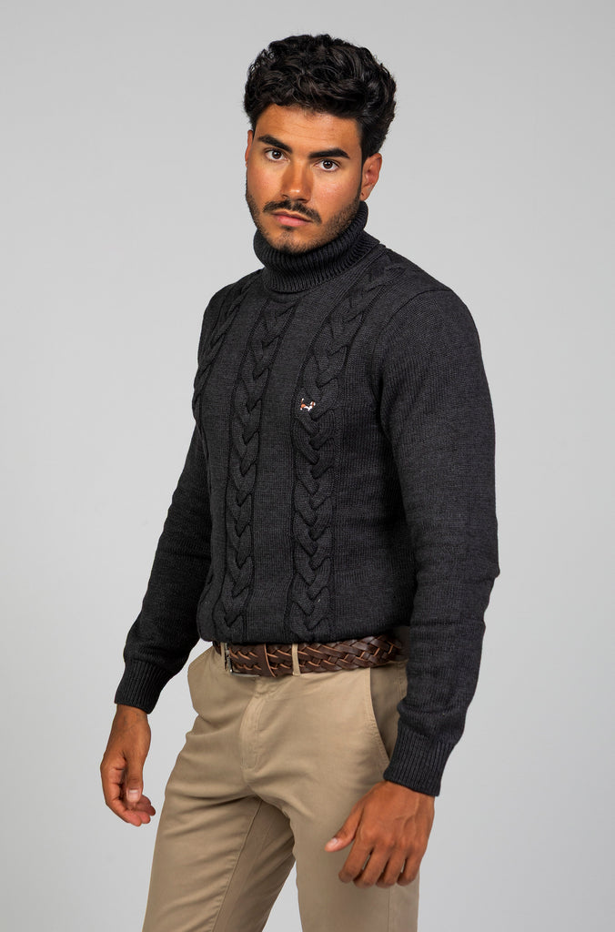 Jersey Trenzado Cuello Cisne Gris Plomo