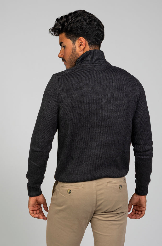 Jersey Trenzado Cuello Cisne Gris Plomo