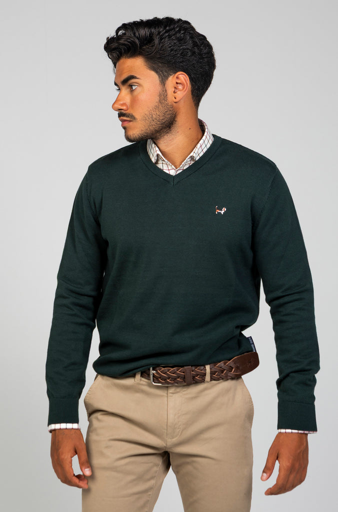 Jersey Básico Cuello Pico Verde Botella