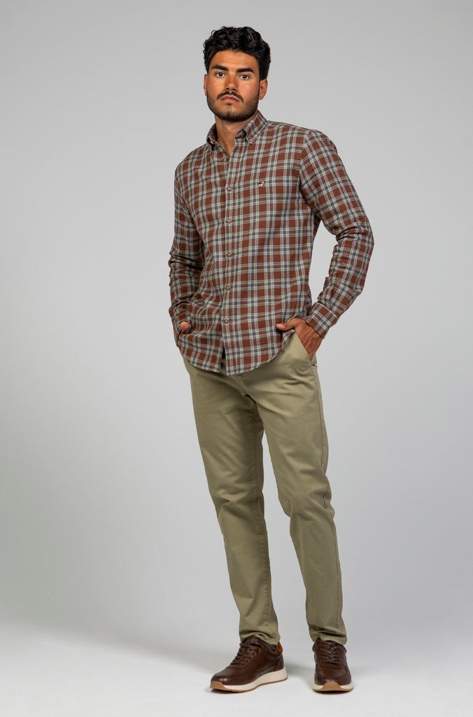 Camisa Franela Cuadro Gris fondo Marrón