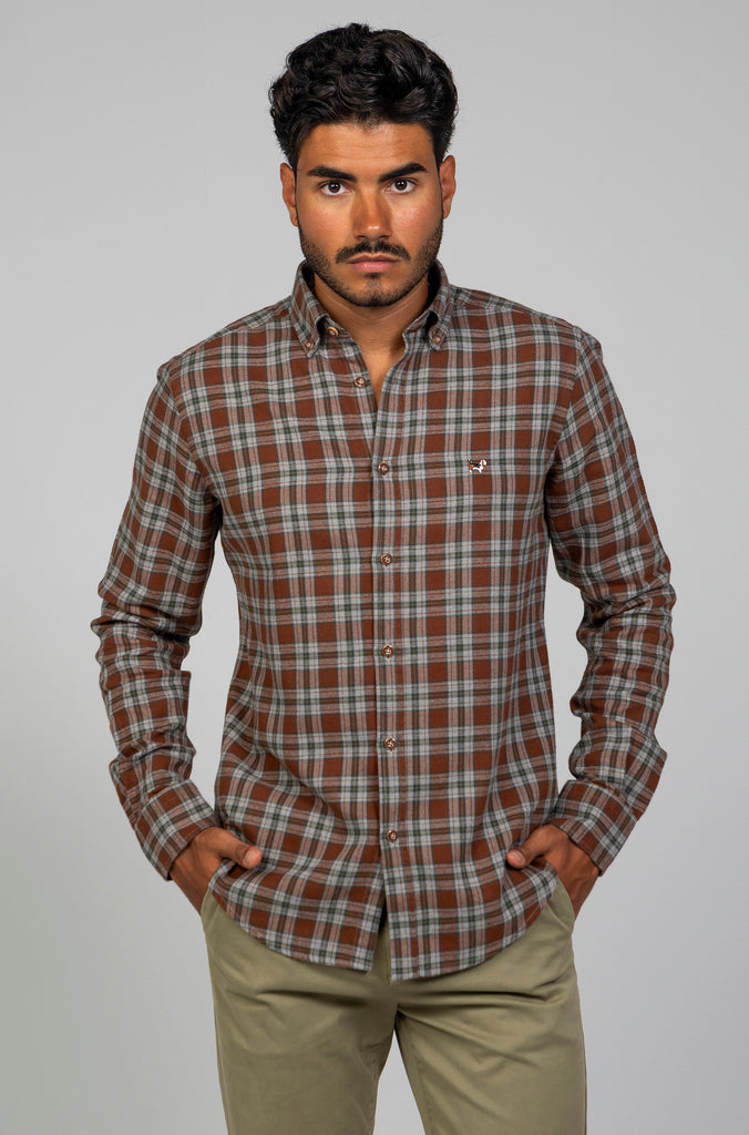 Camisa Franela Cuadro Gris fondo Marrón
