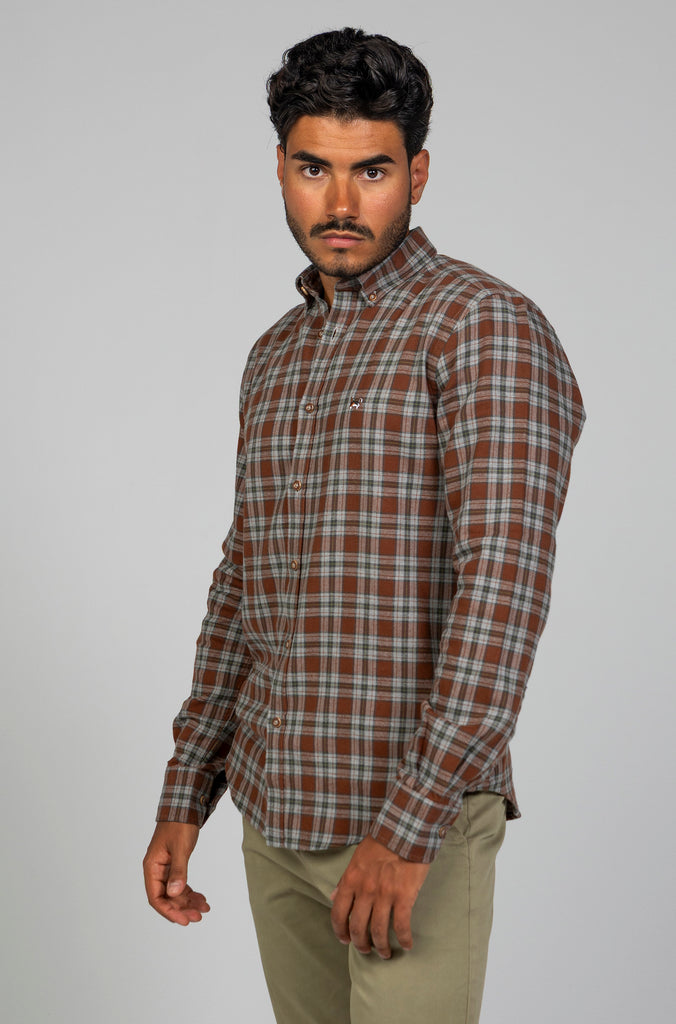 Camisa Franela Cuadro Gris fondo Marrón