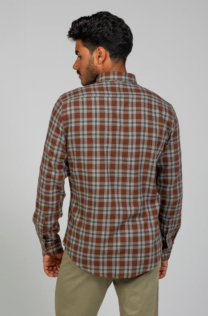 Camisa Franela Cuadro Gris fondo Marrón