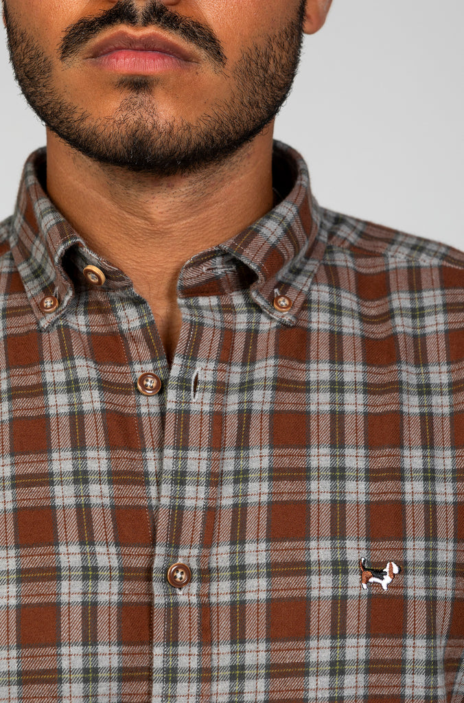 Camisa Franela Cuadro Gris fondo Marrón