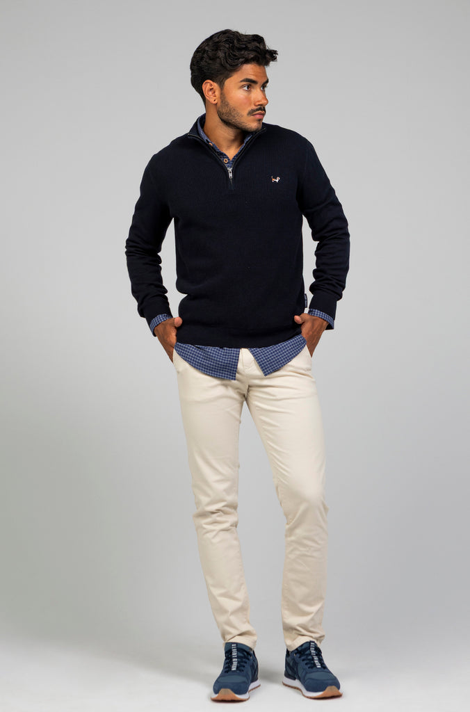 Jersey Perlado Cuello Zipper Marino