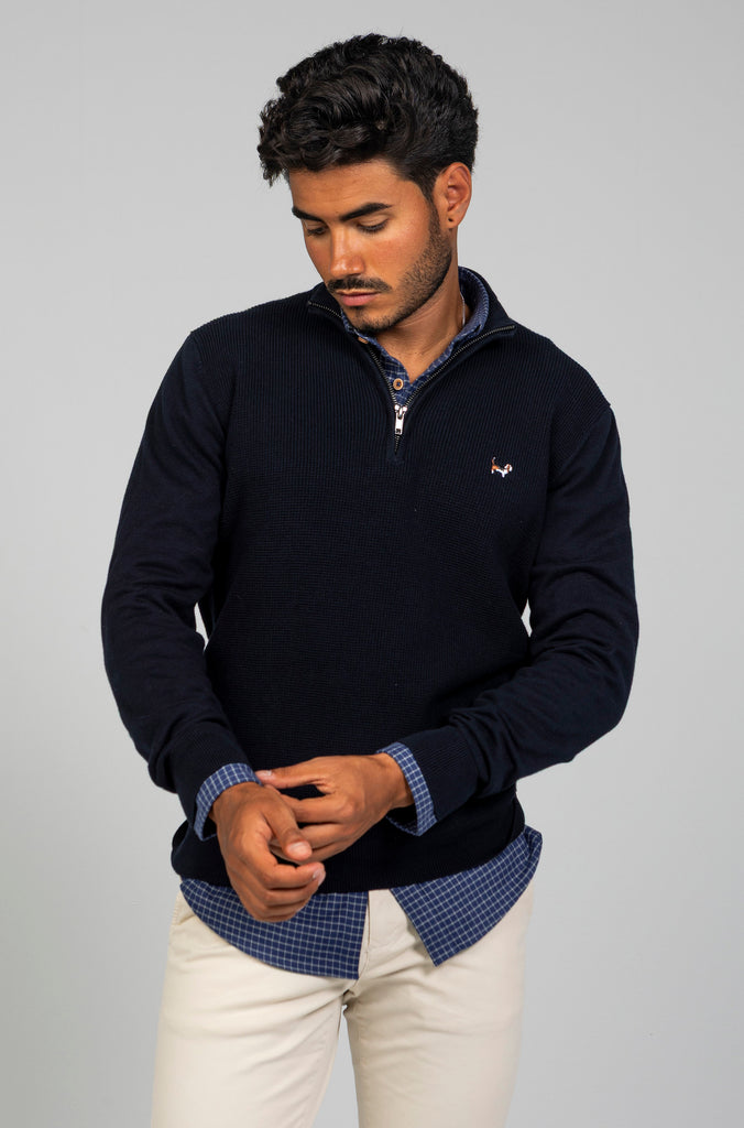 Jersey Perlado Cuello Zipper Marino