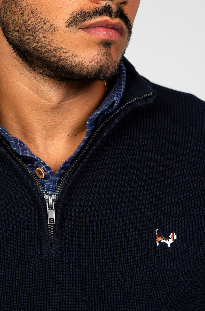 Jersey Perlado Cuello Zipper Marino
