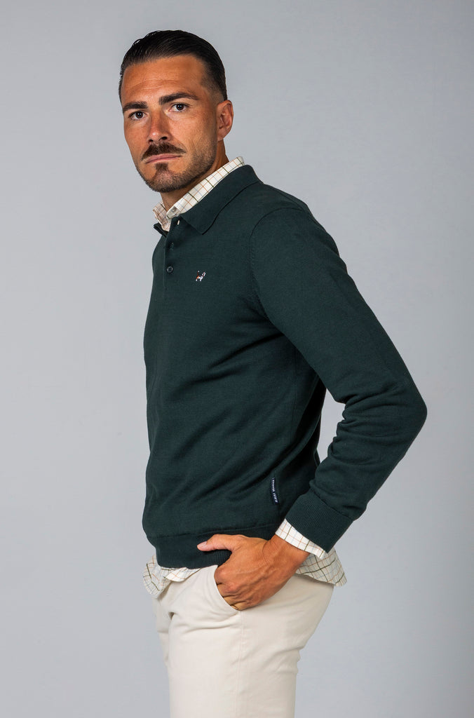 Jersey Básico Cuello Polo Verde Botella
