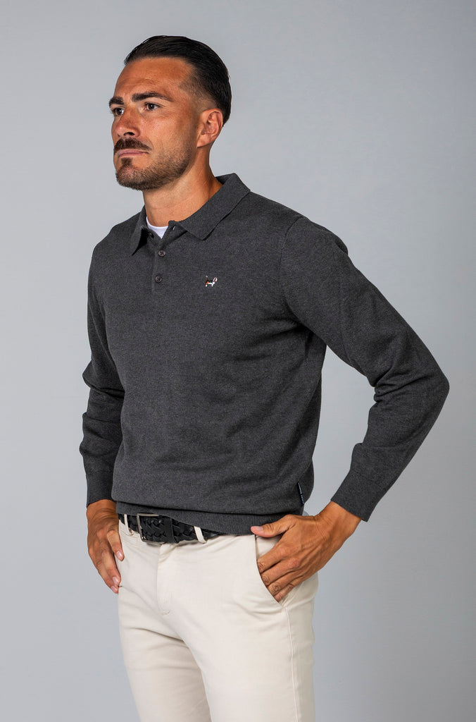 Jersey Básico Cuello Polo Gris Plomo
