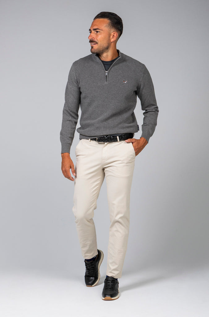 Jersey Perlado Cuello Zipper Gris Medio