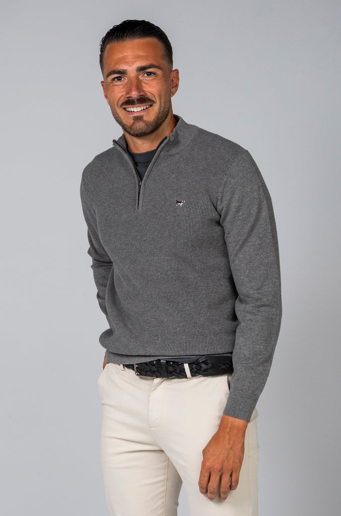 Jersey Perlado Cuello Zipper Gris Medio