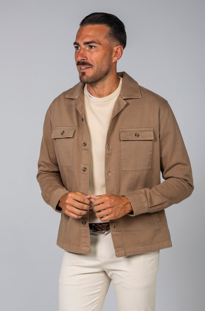 Sobrecamisa Sarga Tintada Marrón Medio