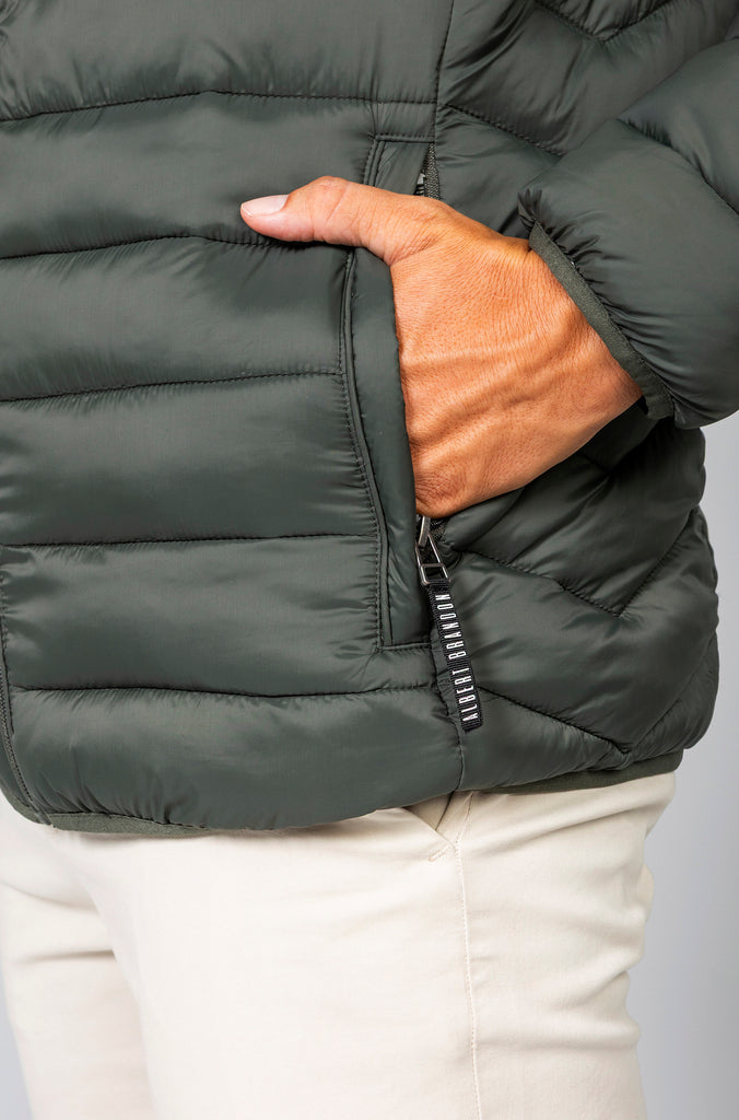 Plumifero Técnico Verde Con Capucha