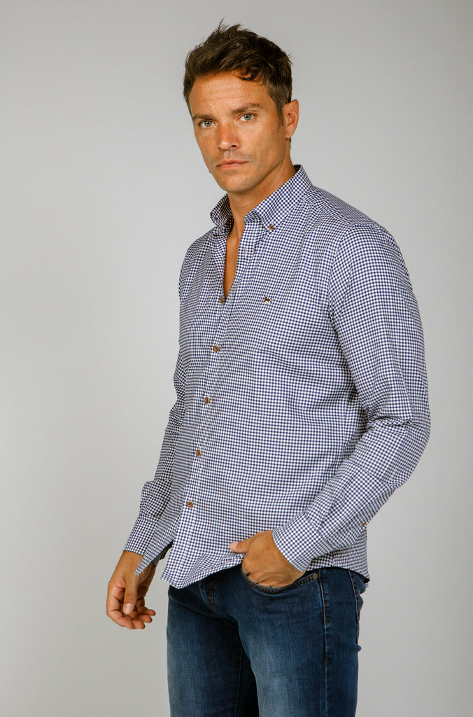 Camisa twill cuadrito vichy azul marino