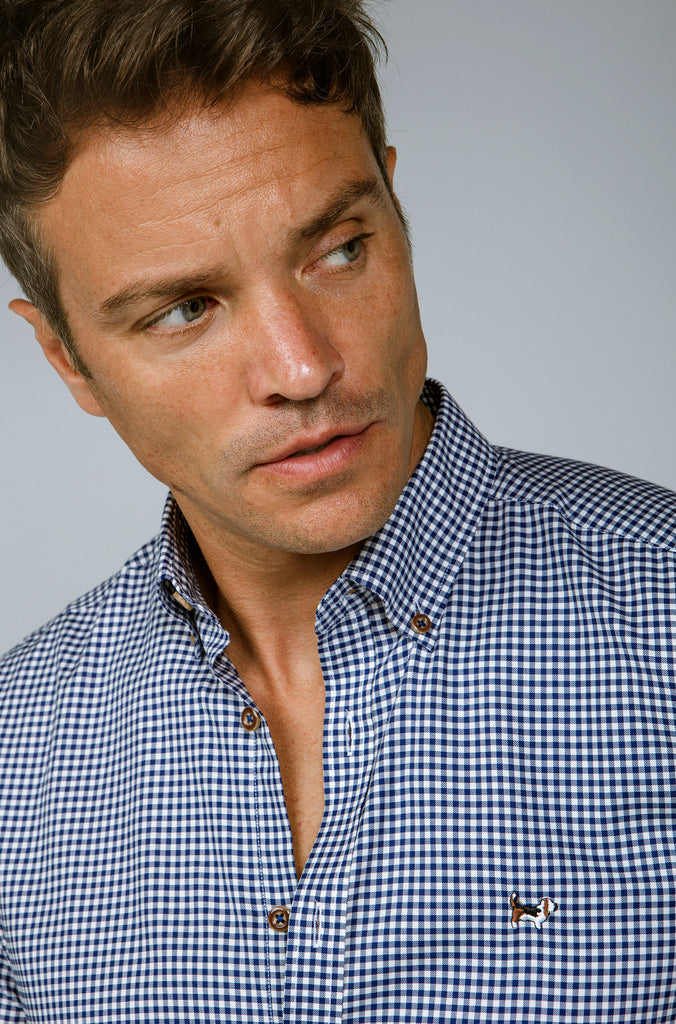 Camisa twill cuadrito vichy azul marino