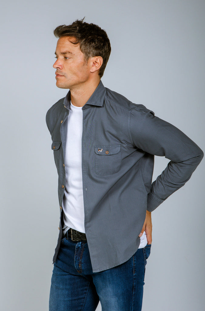 Camisa Pinpoint Doble Bolsillo Tintada Gris Plomo