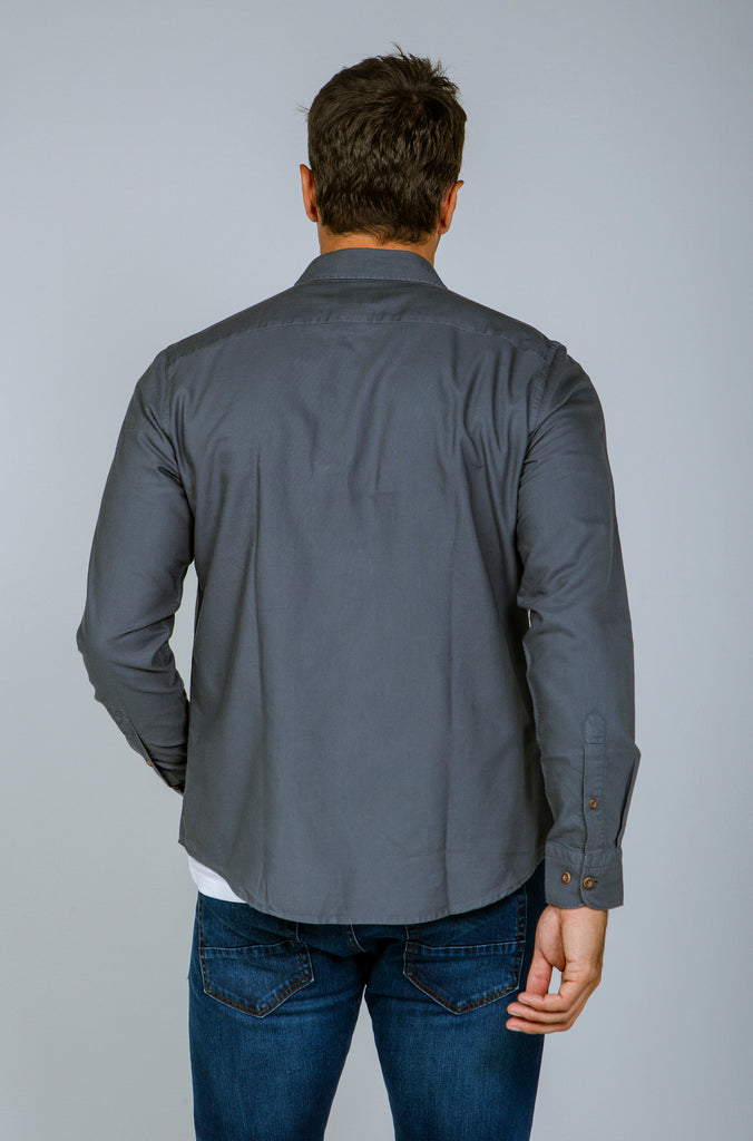 Camisa Pinpoint Doble Bolsillo Tintada Gris Plomo