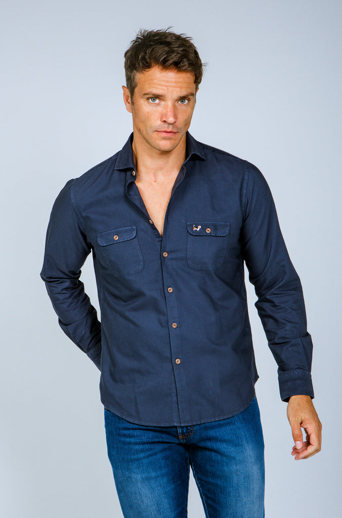 Camisa Pinpoint Doble Bolsillo Tintada Marino
