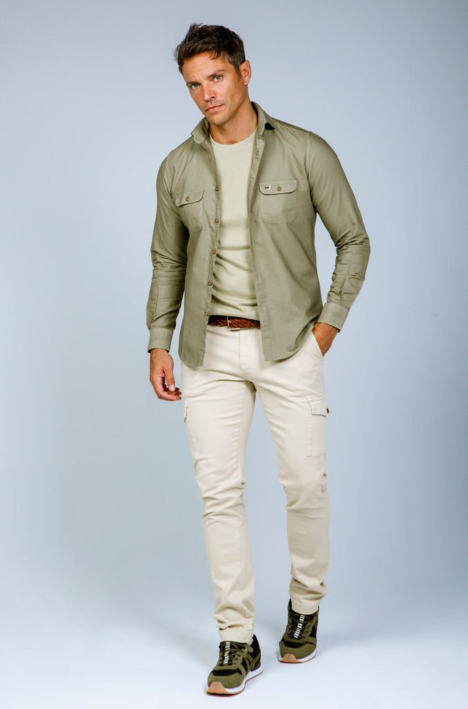 Camisa Pinpoint Doble Bolsillo Tintada Verde Medio